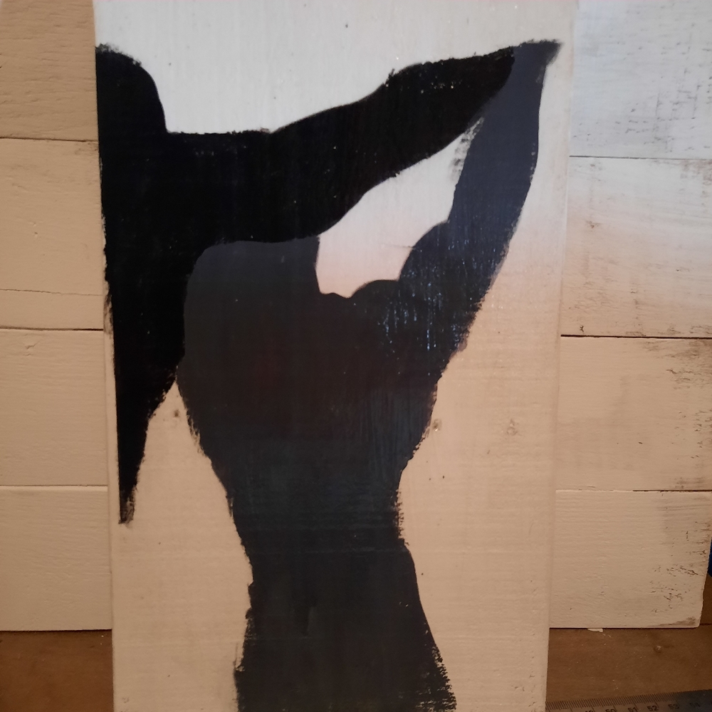 Handcrafted/ Art, Shadow of a man on wood, Hand painted with gray and black